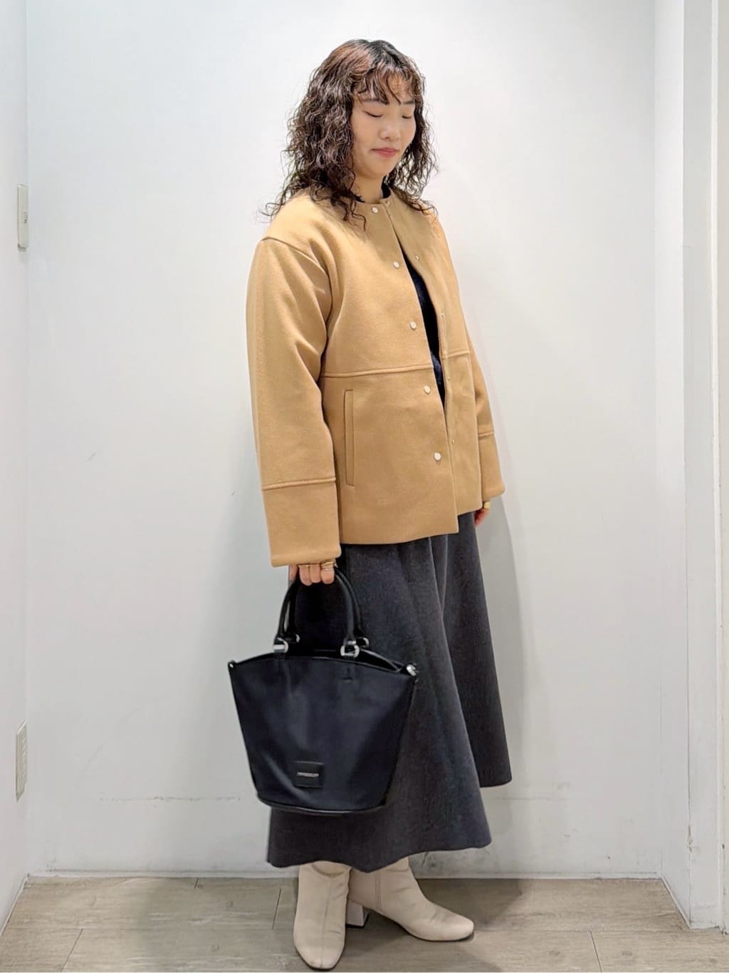 sumicaさんの「OPAQUE.CLIP｜ウールライクメルトンノーカラーコート【洗濯機洗い可】」を使ったコーディネート