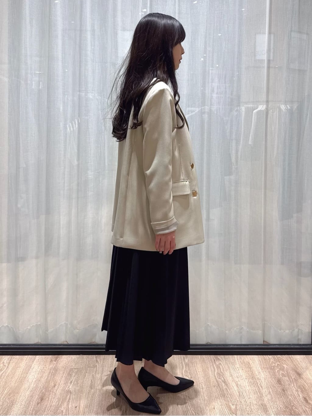 ぞうげさんの「OPAQUE.CLIP｜金ボタンダブルブレストテーラードジャケット／セットアップ対応【洗える】」を使ったコーディネート