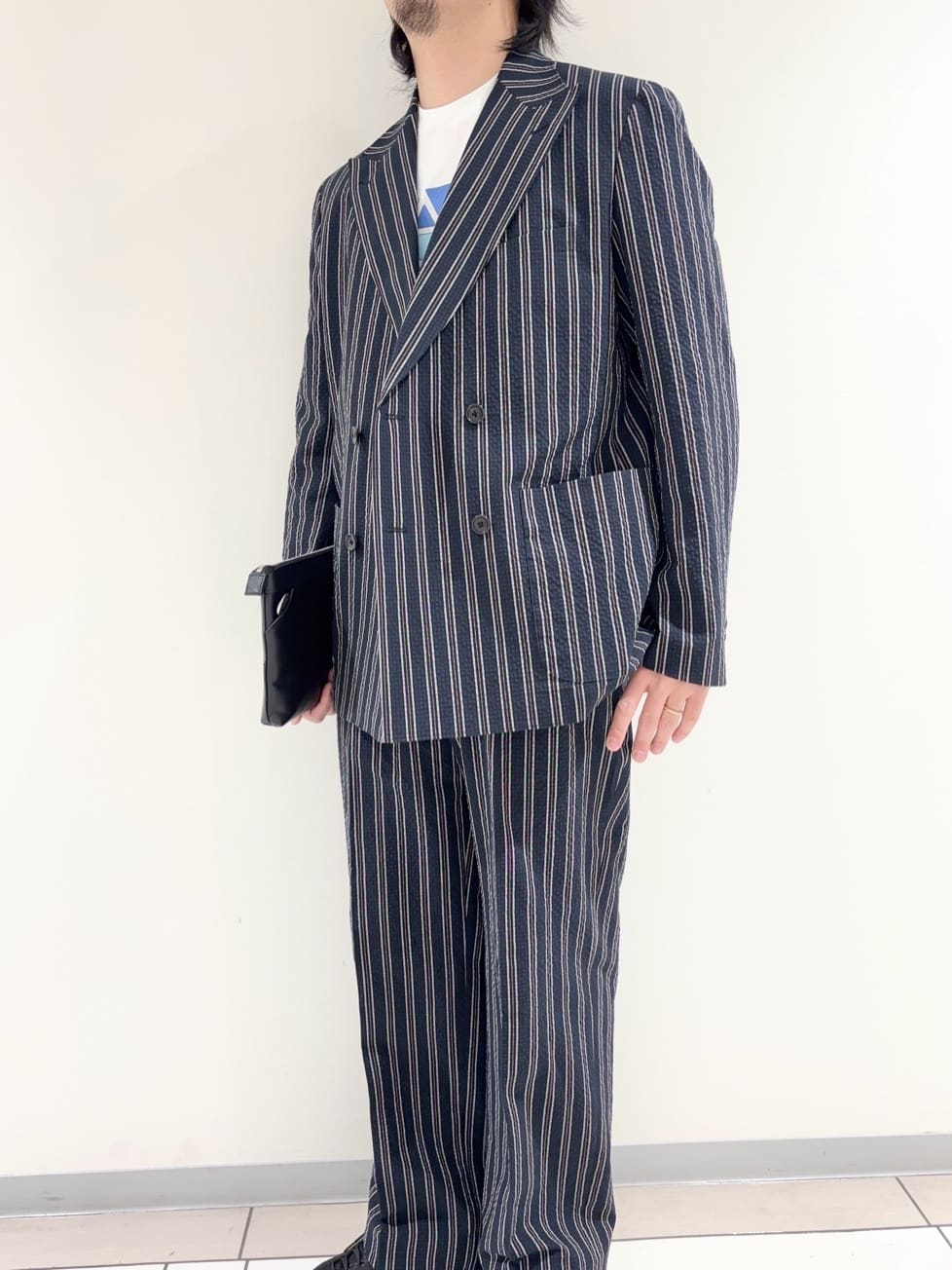 及川さんの「TAKEO KIKUCHI｜【BOWLER HAT LABEL】サッカーストライプ ダブルジャケット」を使ったコーディネート