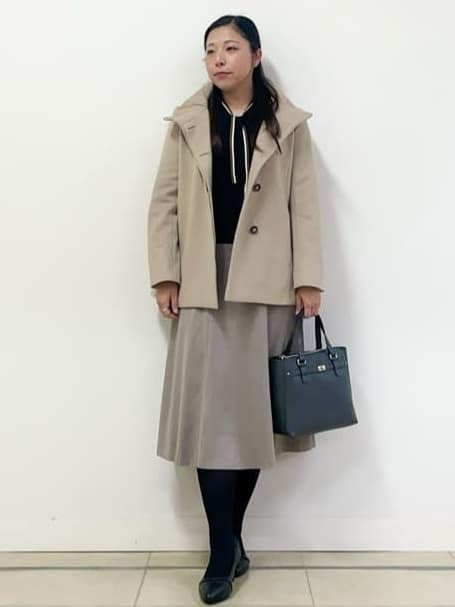 chisaさんの「Reflect｜【SS-4Lサイズ／衿が顔に当たらない◎】スタンドネックミドルコート」を使ったコーディネート