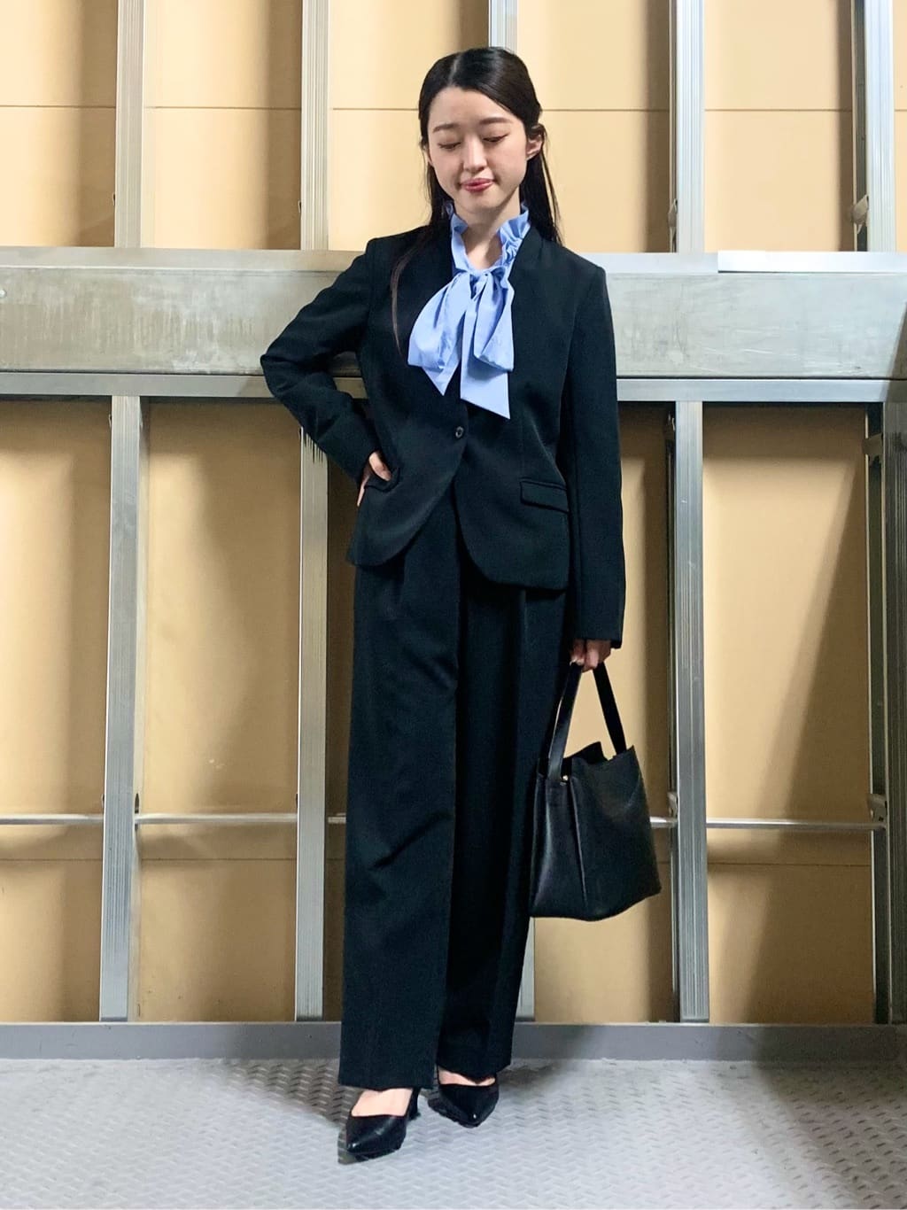 sahoさんの「THE SHOP TK｜【通勤スタイルに】ダブルクロス ノーカラージャケット/セットアップ可」を使ったコーディネート