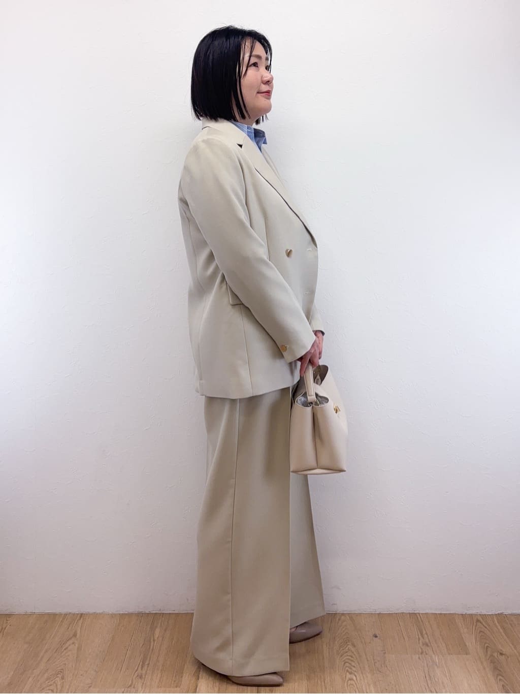 Takeさんの「OPAQUE.CLIP｜金ボタンダブルブレストテーラードジャケット／セットアップ対応【洗える】」を使ったコーディネート