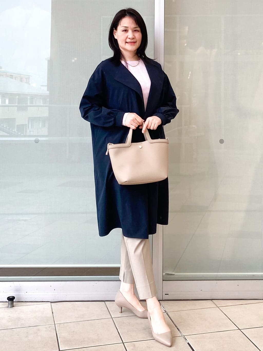 Jeanさんの「OPAQUE.CLIP｜ヴィンテージクロスノーカラーロングコート【洗濯機OK／ストレッチ／イージーアイロン】」を使ったコーディネート