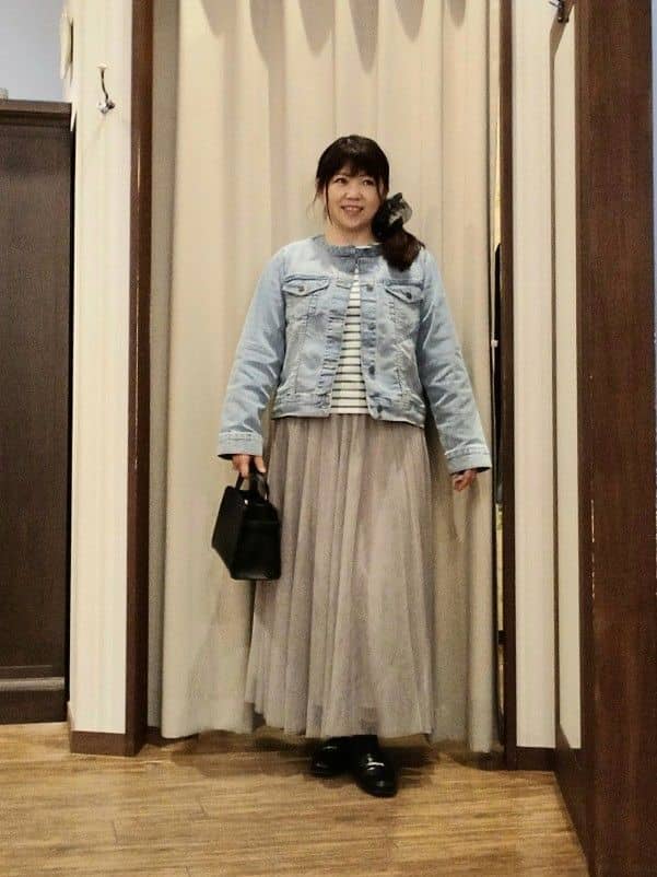 みーあさんの「SHOO･LA･RUE｜【S-LL/洗濯機可】着こなしいろいろ 首元すっきりボートネック ボーダーロンT」を使ったコーディネート