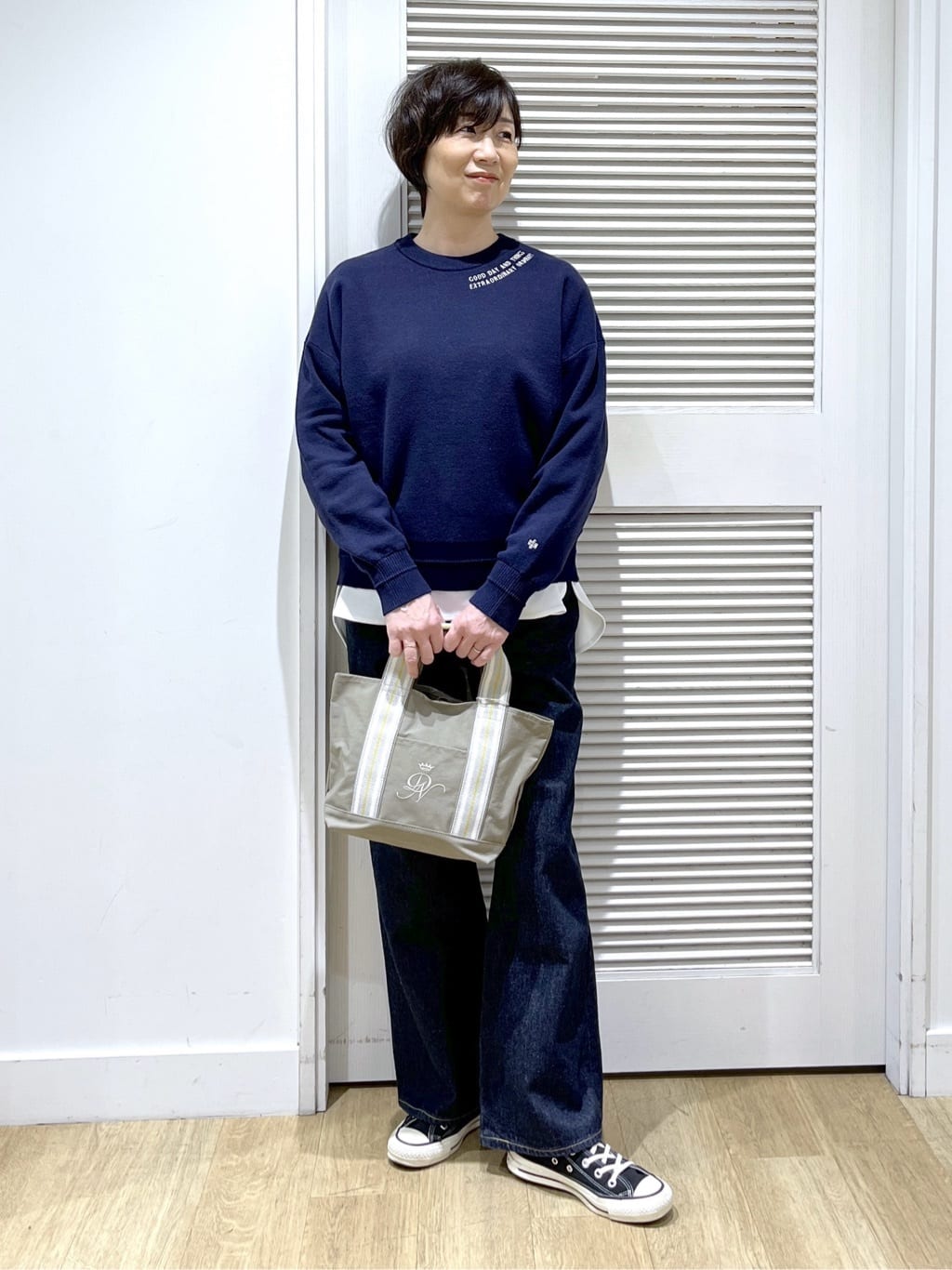 Miyazakiさんの「Dessin｜【体型カバー/レイヤード/洗える】ジョーゼットプルオーバーブラウス」を使ったコーディネート