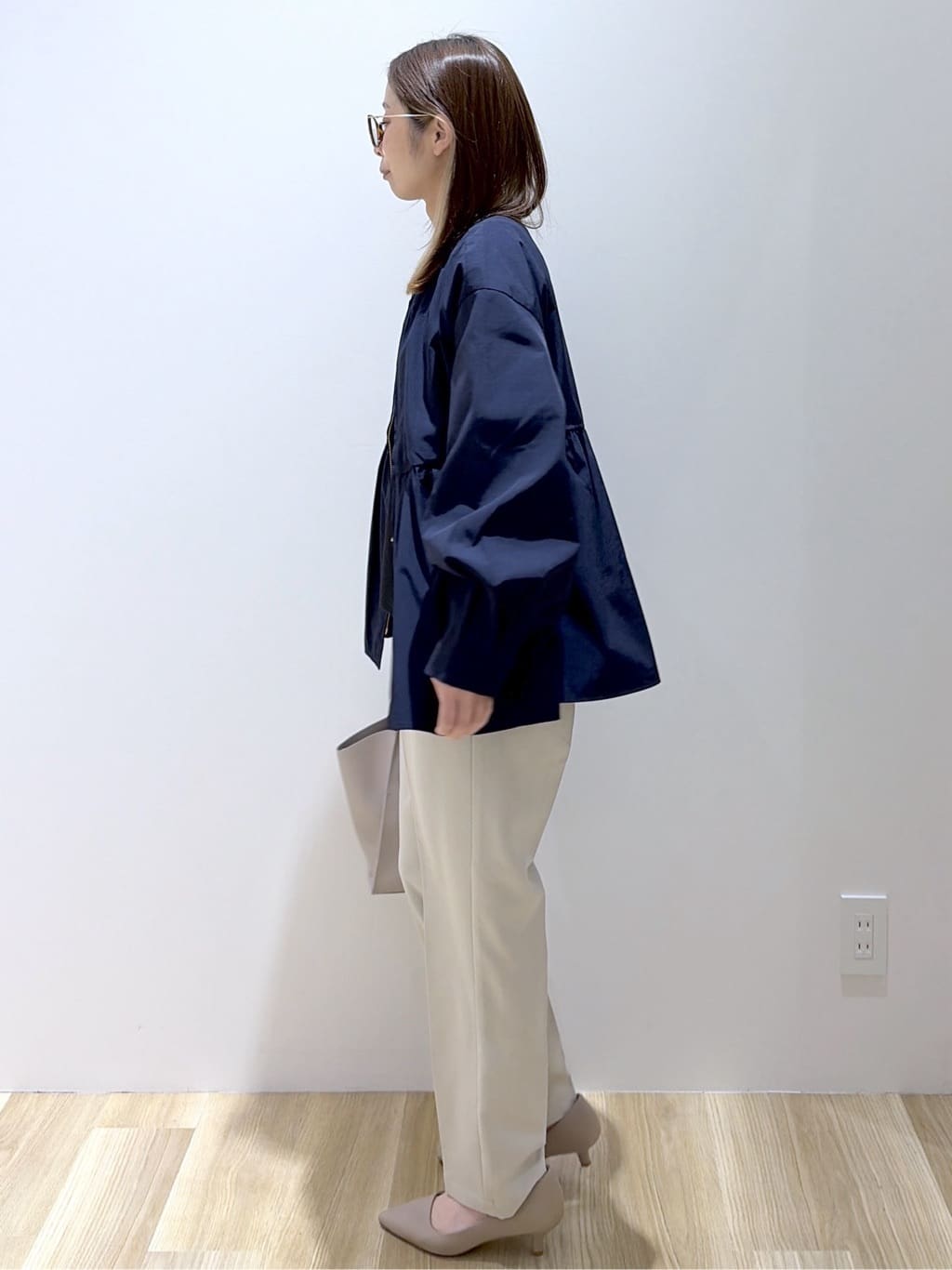 えりさんの「OPAQUE.CLIP｜撥水ノーカラーペプラムブルゾン【洗濯機OK／抗ピル】」を使ったコーディネート