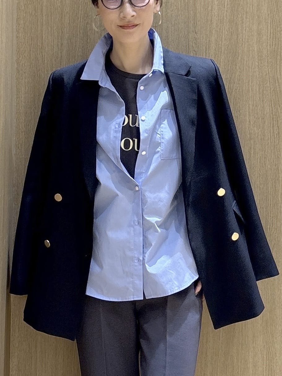 たけねぇさんの「OPAQUE.CLIP｜金ボタンダブルブレストテーラードジャケット／セットアップ対応【洗える】」を使ったコーディネート