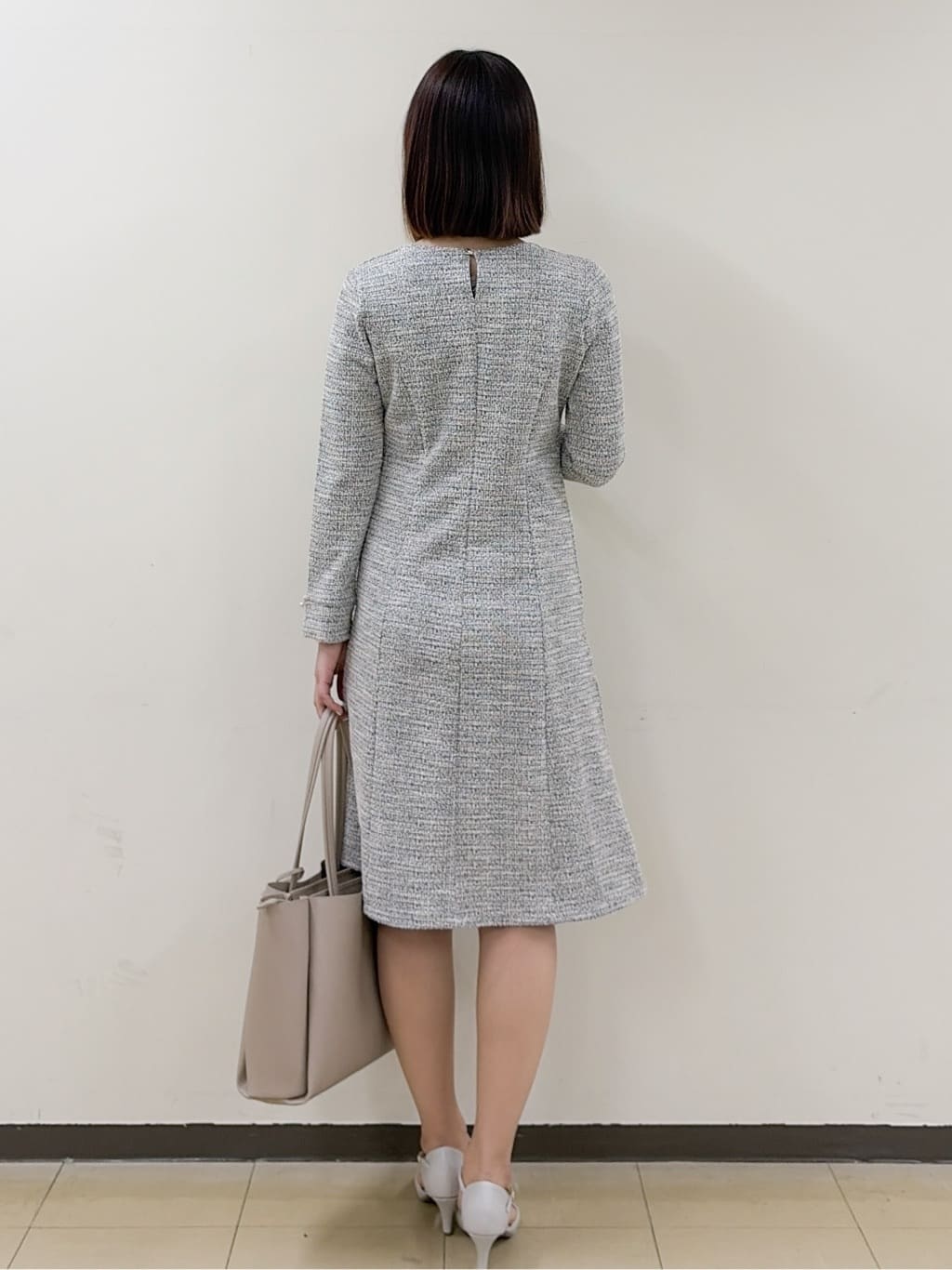 yurinaさんの「index｜ミックスツイードフレアワンピース【洗える／イージーアイロン／ストレッチ】《S～3L》」を使ったコーディネート