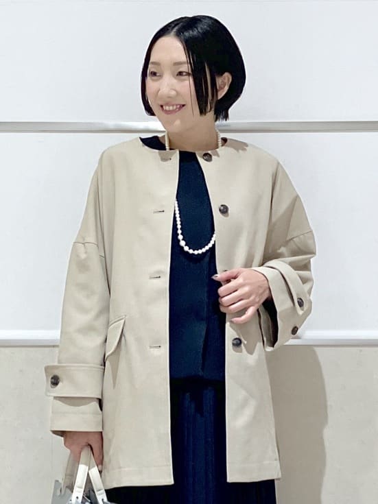 eriko さんの「Dessin｜【花粉ガード/撥水加工/洗える】クルーネックスプリングコート」を使ったコーディネート