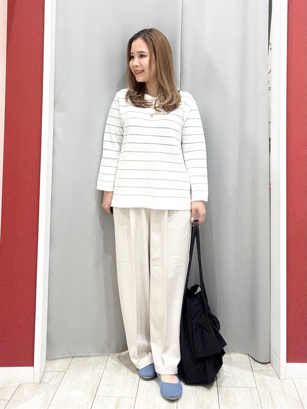 shioさんの「SHOO･LA･RUE｜【高レビュー/洗濯機可/S-LL】さらっと着られる 8分袖Ⅴネックニット」を使ったコーディネート