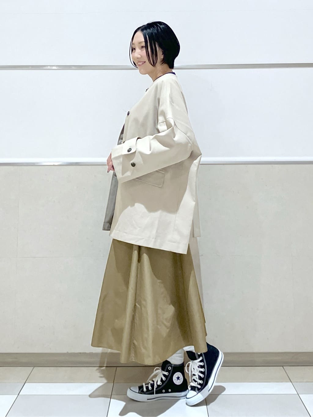 eriko さんの「Dessin｜【花粉ガード/撥水加工/洗える】クルーネックスプリングコート」を使ったコーディネート