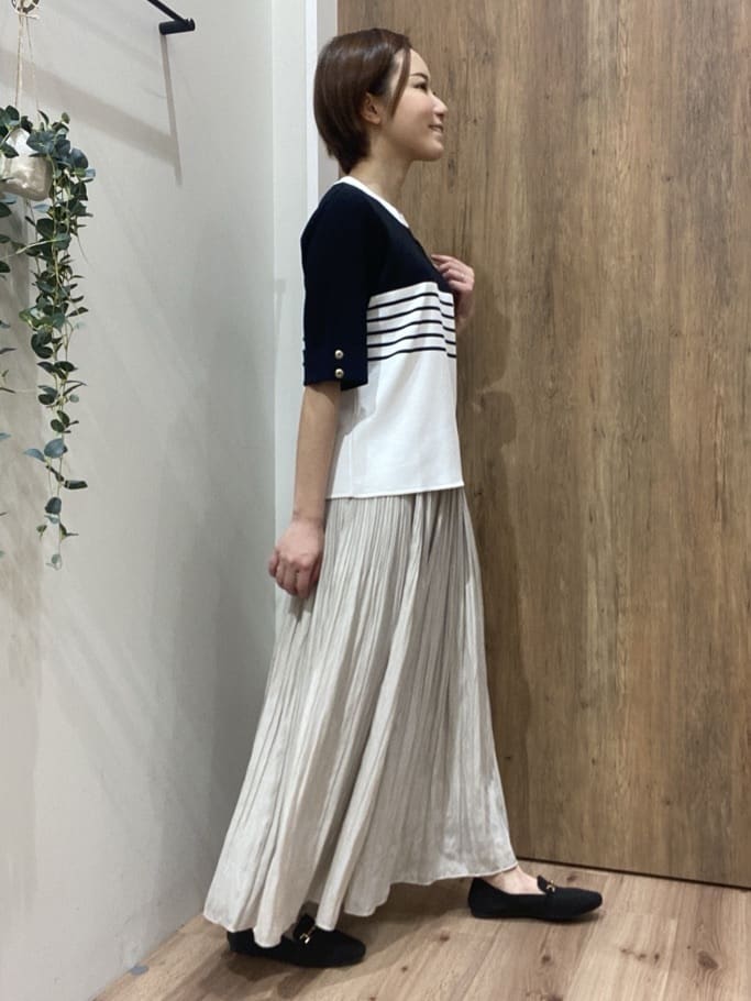 まなしぃさんの「grove｜新色追加！【シリーズ累計36万枚/名品ニット】やわらかドライタッチ 袖メッシュ編みニット」を使ったコーディネート