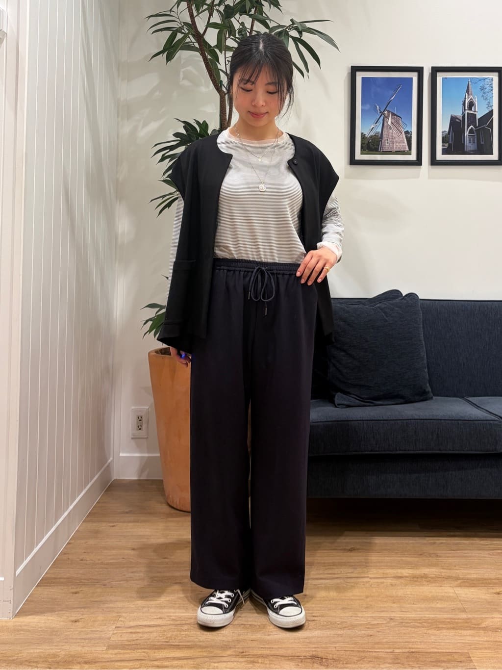 reinaさんの「Dessin｜【洗える】ストレッチツイルワイドパンツ」を使ったコーディネート