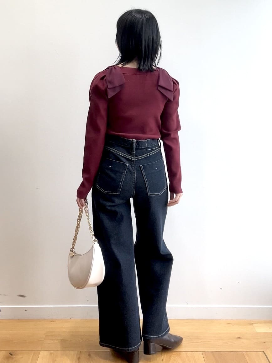 RINAさんの「OPAQUE.CLIP｜ショルダービッグリボンスクエアニット【洗濯機OK】」を使ったコーディネート