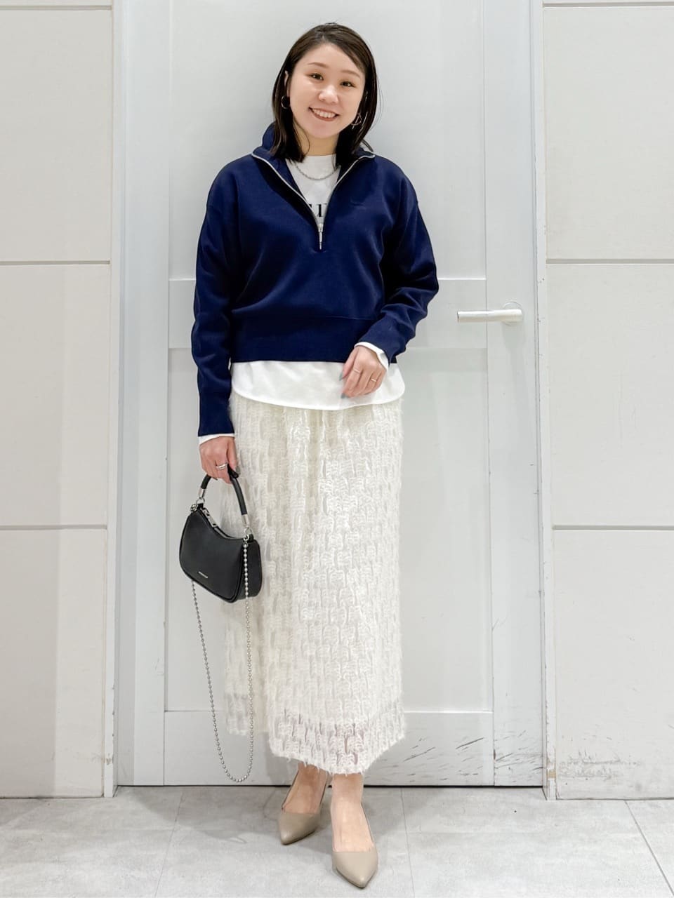 yuka.aさんの「OPAQUE.CLIP｜ハーフZIP刺繍ロゴニット【洗濯機OK】」を使ったコーディネート