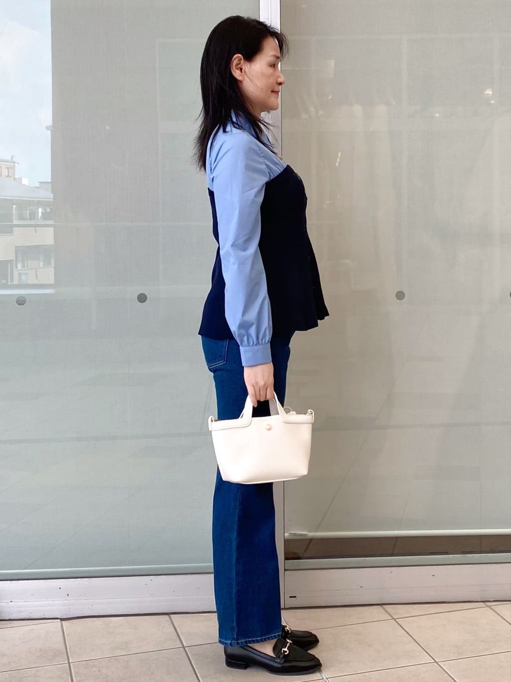 Jeanさんの「OPAQUE.CLIP｜シャツドッキングペプラムニット【洗濯機OK】」を使ったコーディネート