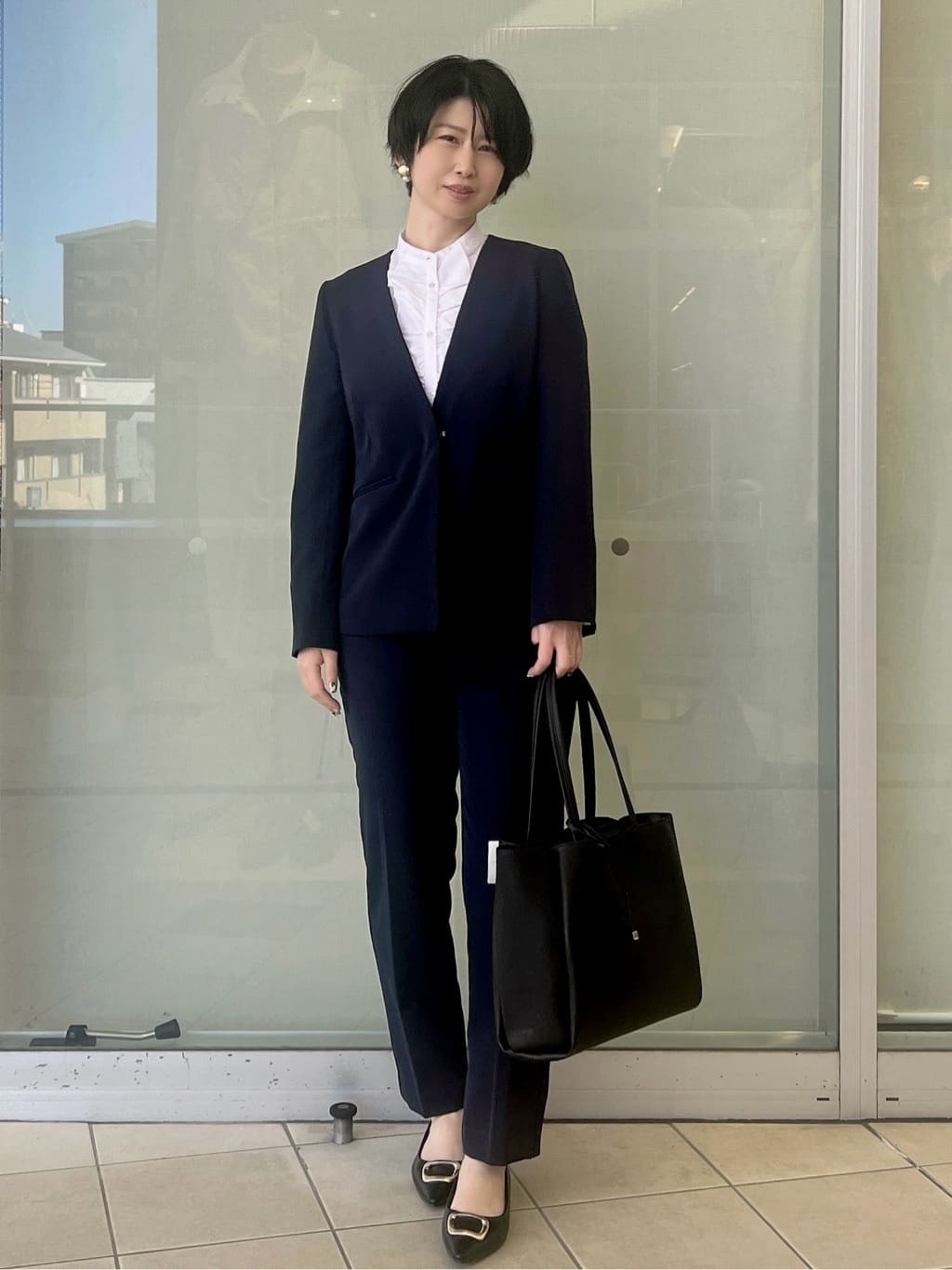 yo-koさんの「OPAQUE.CLIP｜《通勤／セットアップ対応》 Vネックジャケット／ダブルクロス【洗濯機OK】」を使ったコーディネート