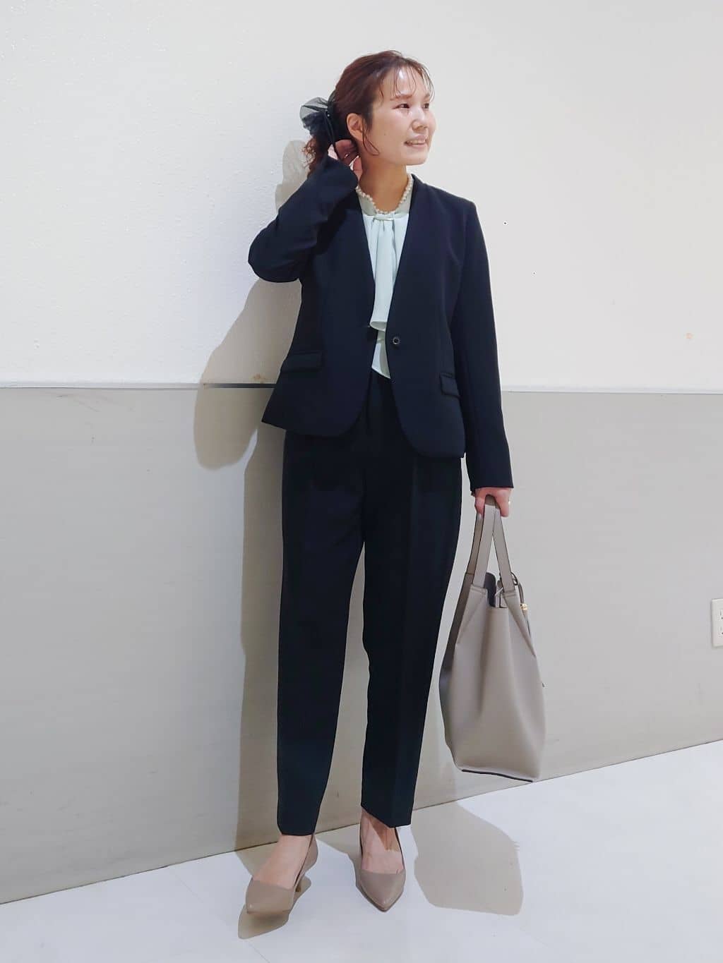 maruさんの「THE SHOP TK｜【通勤スタイルに】ダブルクロス ノーカラージャケット/セットアップ可」を使ったコーディネート