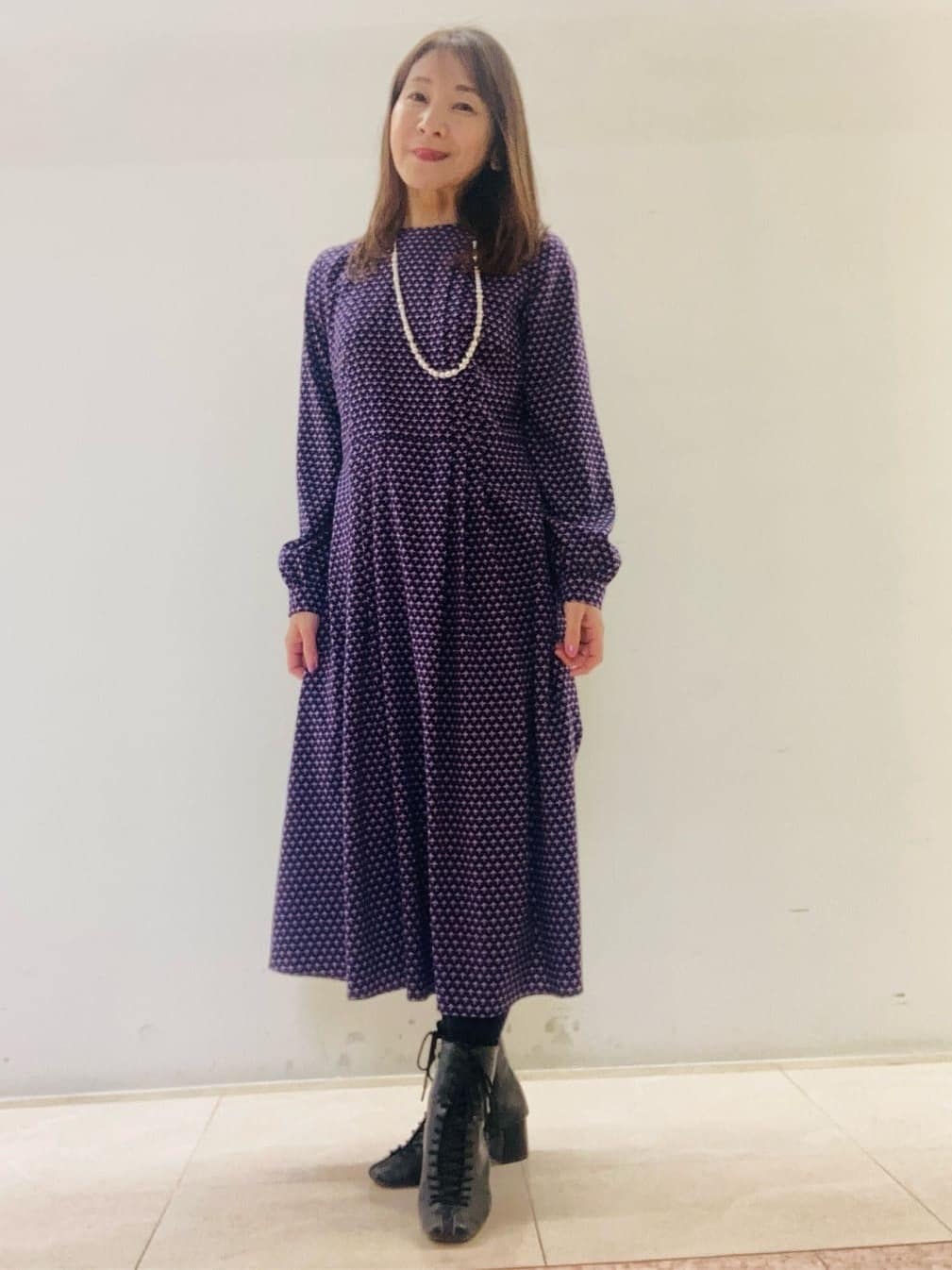 kurodaさんの「Reflect｜【通勤/お出かけ◎】ジオメプリントクラシカルワンピース」を使ったコーディネート