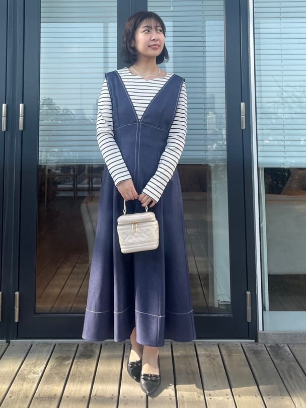abeさんの「Couture brooch｜【洗える】デニムライク細リボンジャンスカ」を使ったコーディネート