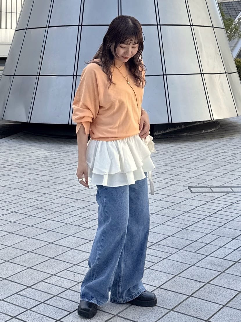 chikoさんの「OPAQUE.CLIP｜リラクシードルマンスリーブニット【洗濯機OK／抗ピル】」を使ったコーディネート