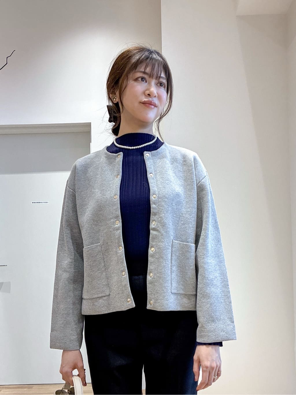 もんちゃんさんの「OPAQUE.CLIP｜スナップボタンニットカーディガン【洗濯機OK】」を使ったコーディネート