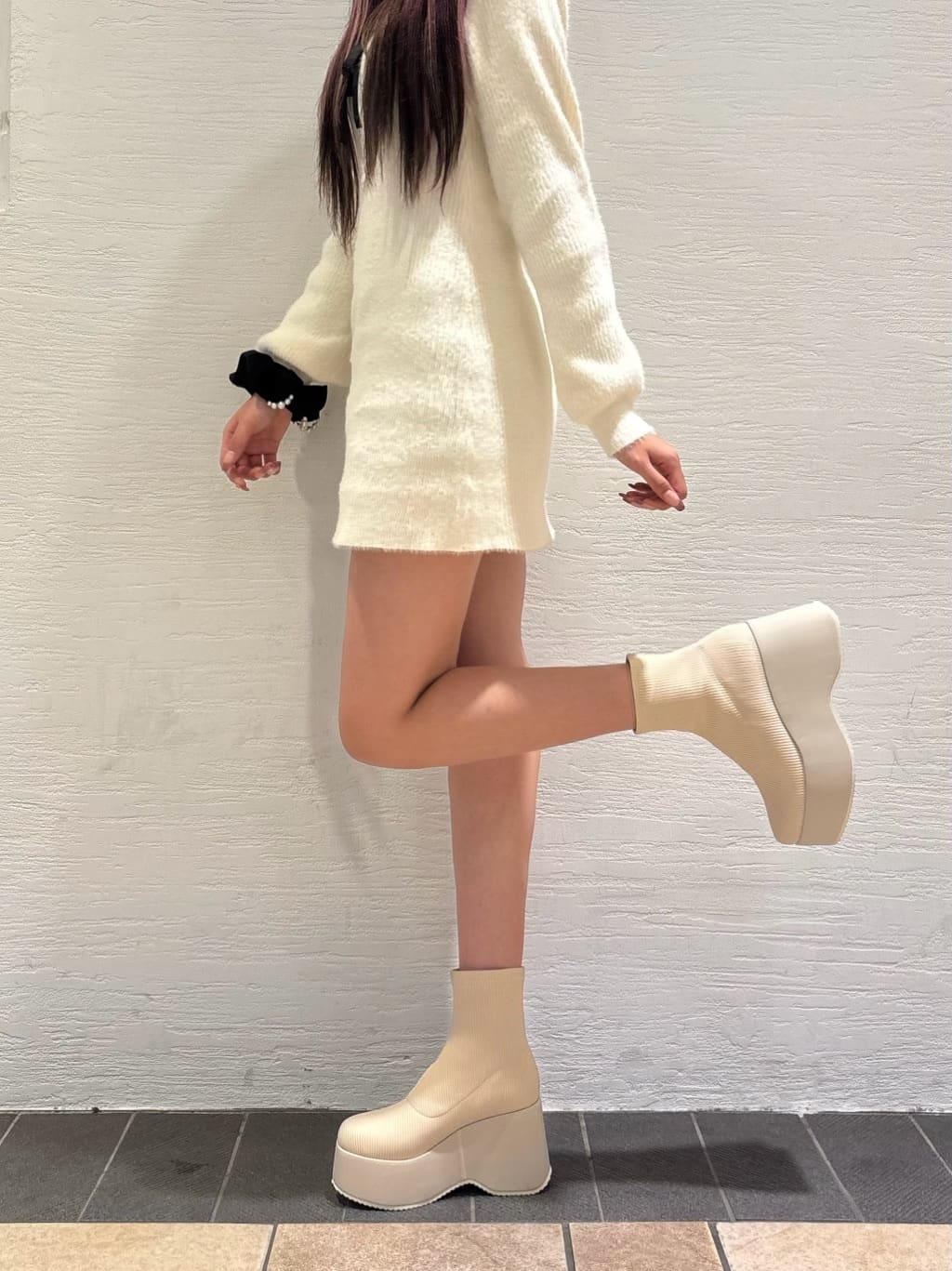 SACHAさんの「ESPERANZA｜厚底ニットショートブーツ」を使ったコーディネート