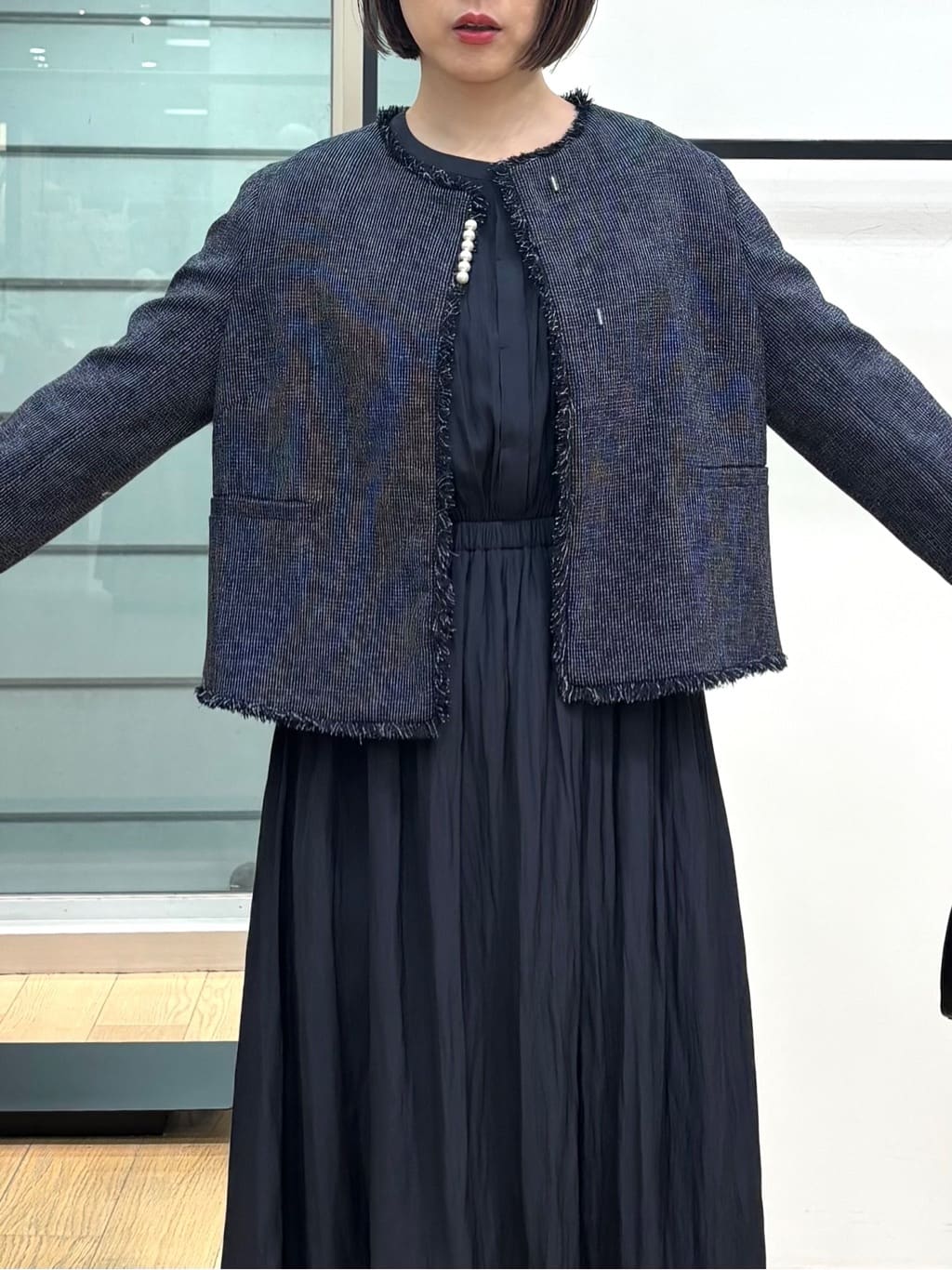 asamiさんの「INDIVI｜【軽量／SETUP可能】ストレッチツイードジャケット」を使ったコーディネート