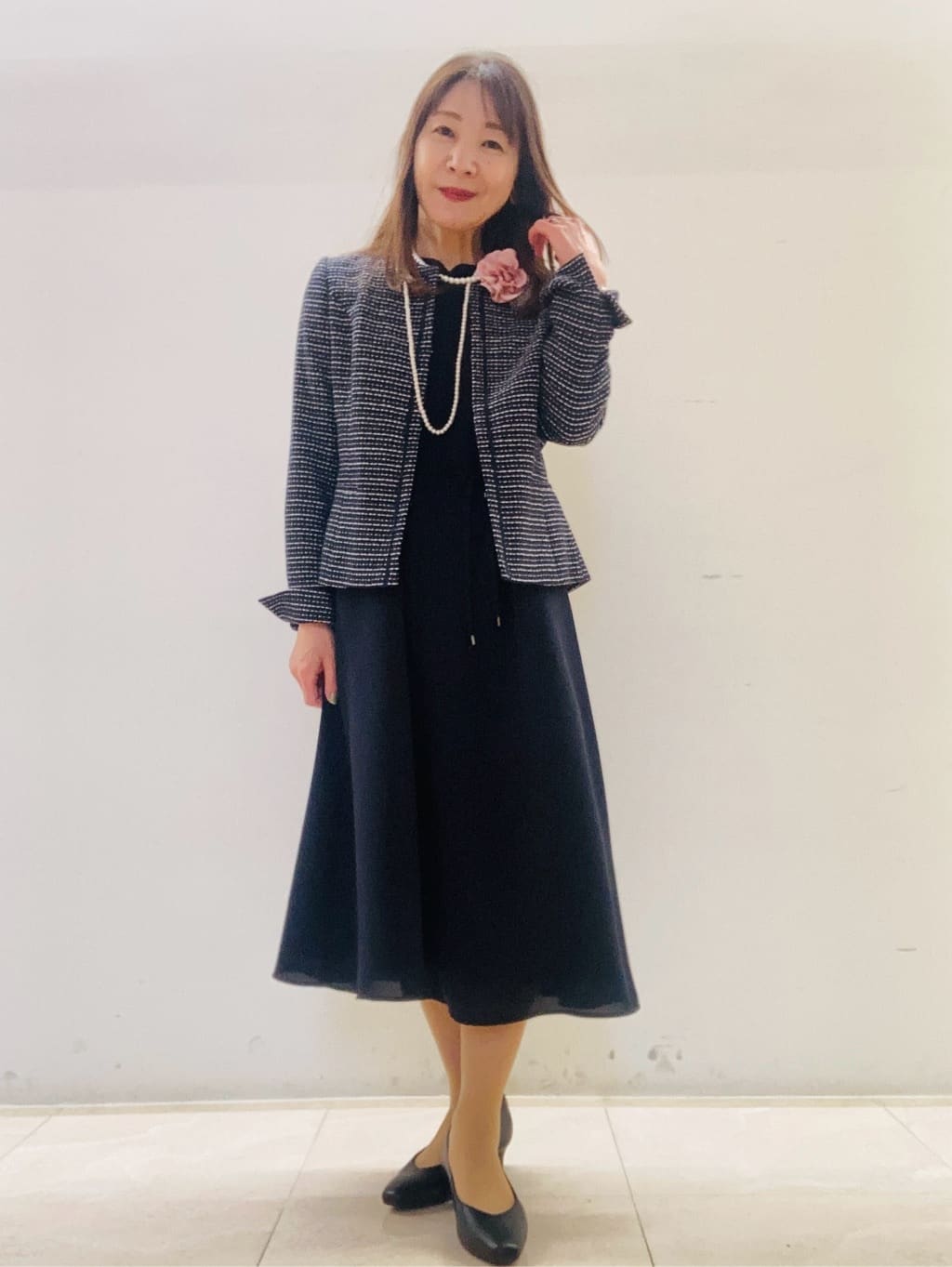 kurodaさんの「Reflect｜【フォーマル／入卒／付属リボン付き】スリーブデザインジョーゼットワンピース」を使ったコーディネート