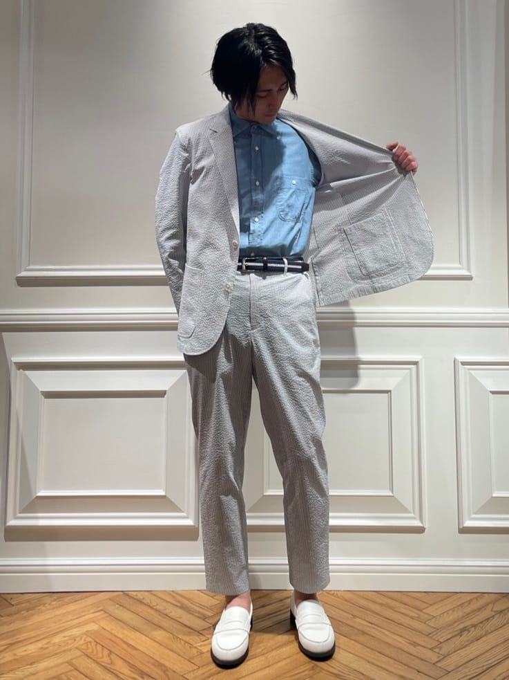 橋本さんの「DRESSTERIOR｜◆【吸湿速乾/セットアップ可/ウォッシャブル】COOLMAX シアサッカー サマージャケット」を使ったコーディネート