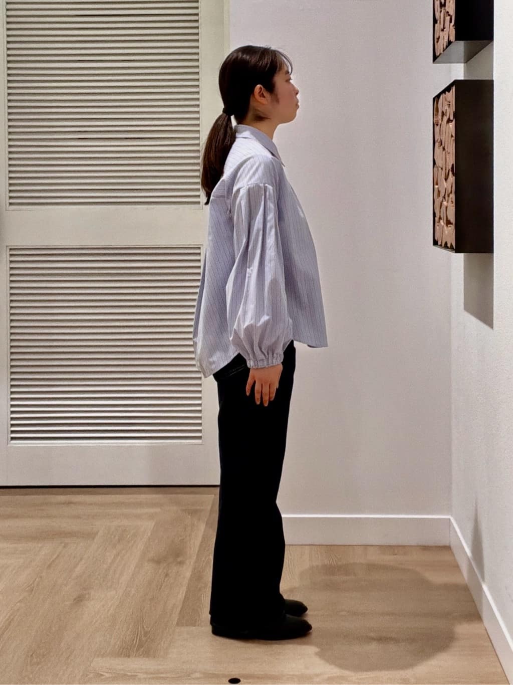maruさんの「Dessin｜【洗える】バルーンスリーブバンドカラーシャツ」を使ったコーディネート