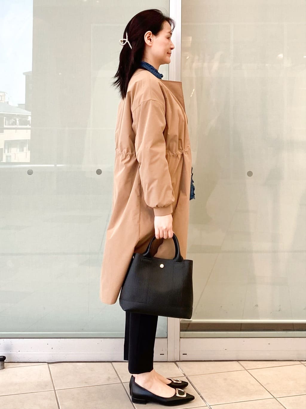 Jeanさんの「OPAQUE.CLIP｜ヴィンテージクロスノーカラーロングコート【洗濯機OK／ストレッチ／イージーアイロン】」を使ったコーディネート