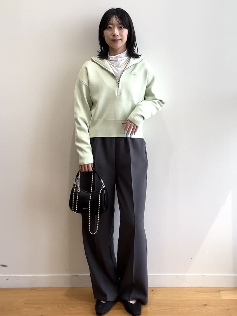 RINAさんの「OPAQUE.CLIP｜ハーフZIP刺繍ロゴニット【洗濯機OK】」を使ったコーディネート