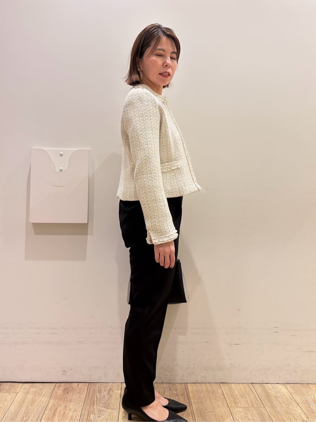 YUKOさんの「index｜《通勤／セットアップ対応》ノーカラーツイードジャケット【洗濯機OK】」を使ったコーディネート