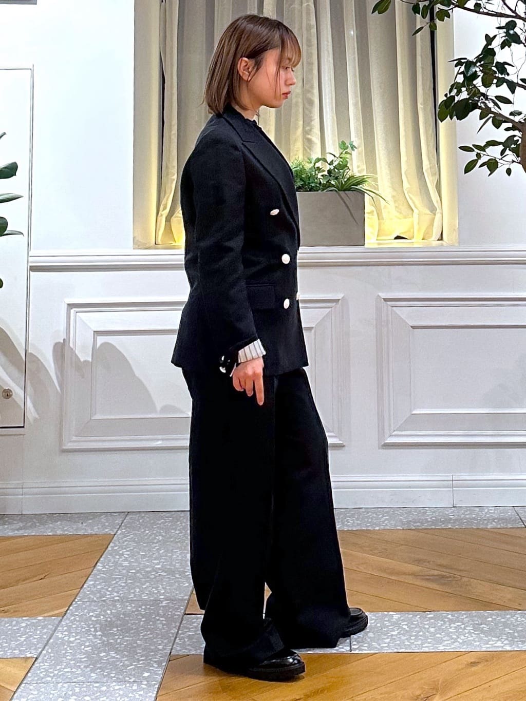 なべこさんの「DRESSTERIOR｜【セットアップ可】リネンブレンドダブルブレストジャケット」を使ったコーディネート