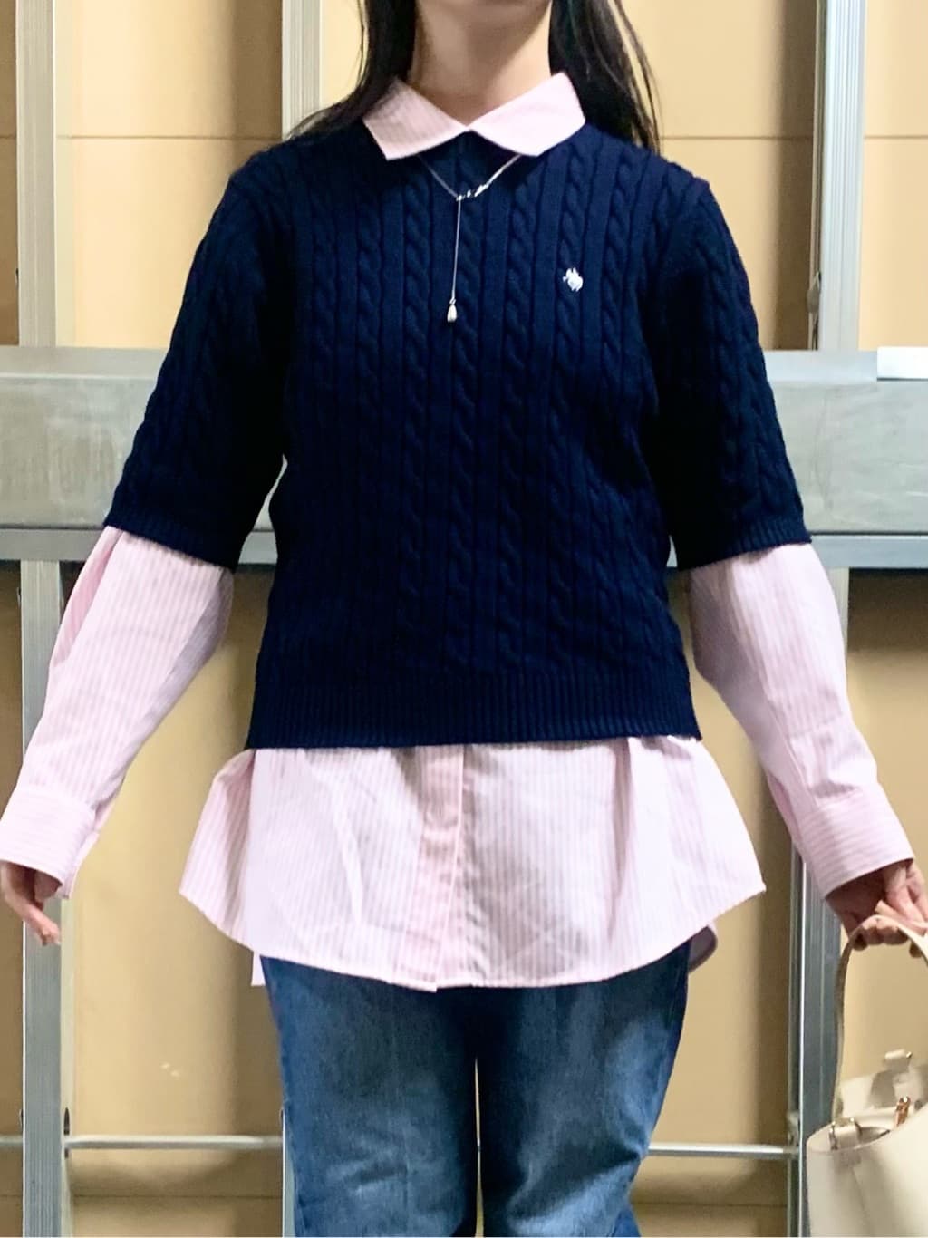 sahoさんの「THE SHOP TK｜【POLO BCS 別注】5分袖ケーブルニット」を使ったコーディネート