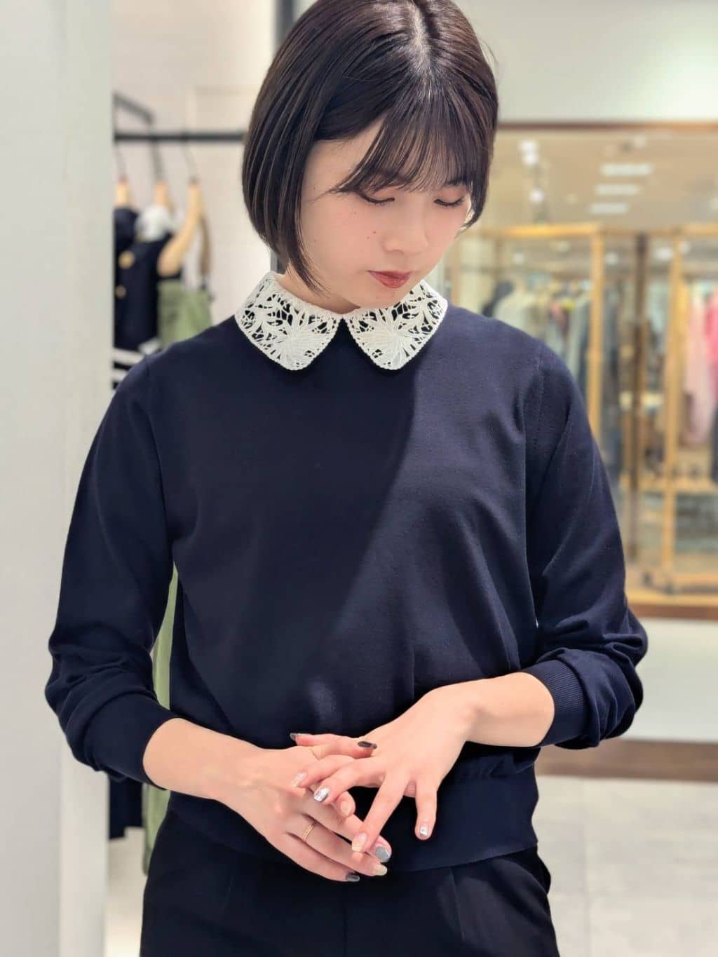 nonoさんの「UNTITLED｜◆【洗える/カジュアルフォーマル】2WAYレース襟ニットプルオーバー」を使ったコーディネート