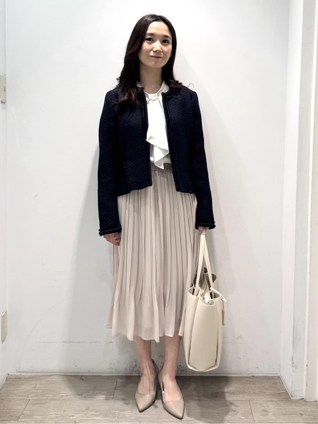 yuicciさんの「OPAQUE.CLIP｜《通勤／セットアップ対応》ノーカラーツイードジャケット【洗濯機OK】」を使ったコーディネート