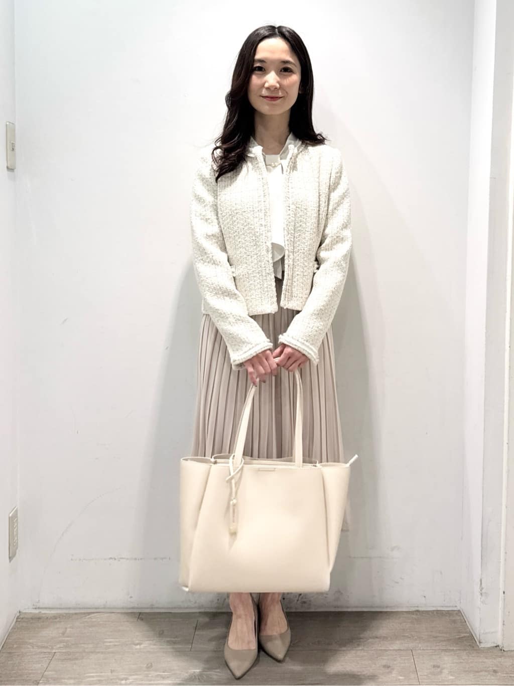 yuicciさんの「OPAQUE.CLIP｜《通勤／セットアップ対応》ノーカラーツイードジャケット【洗濯機OK】」を使ったコーディネート