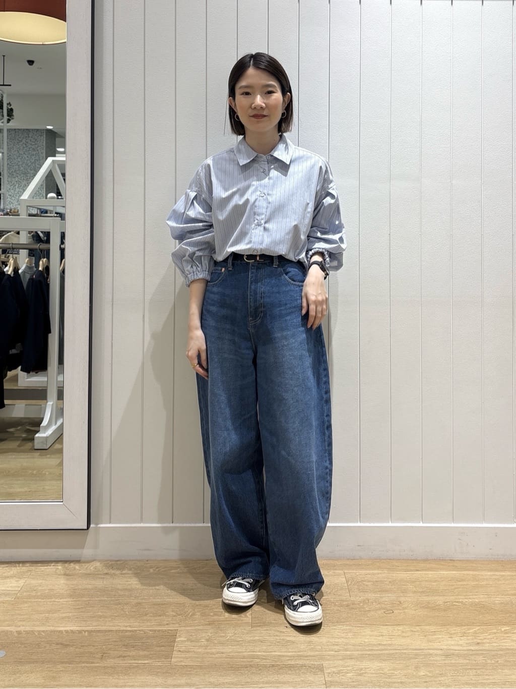 risaさんの「Dessin｜【洗える】バルーンスリーブバンドカラーシャツ」を使ったコーディネート