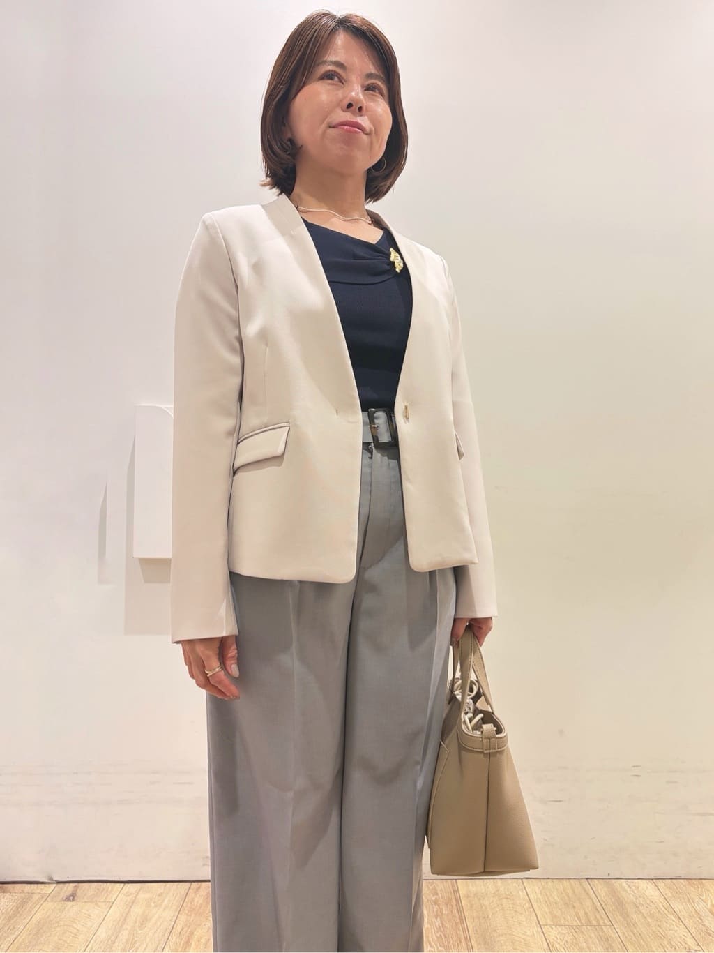 YUKOさんの「index｜【吸水速乾】ストレッチワイドストレートパンツ／セットアップ対応《洗濯機OK》」を使ったコーディネート
