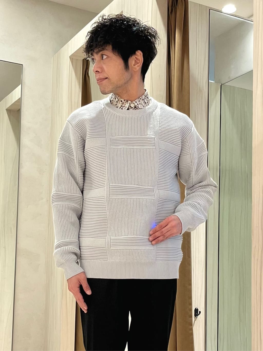 URAさんの「TAKEO KIKUCHI｜畦編みチェック プルオーバーニット」を使ったコーディネート
