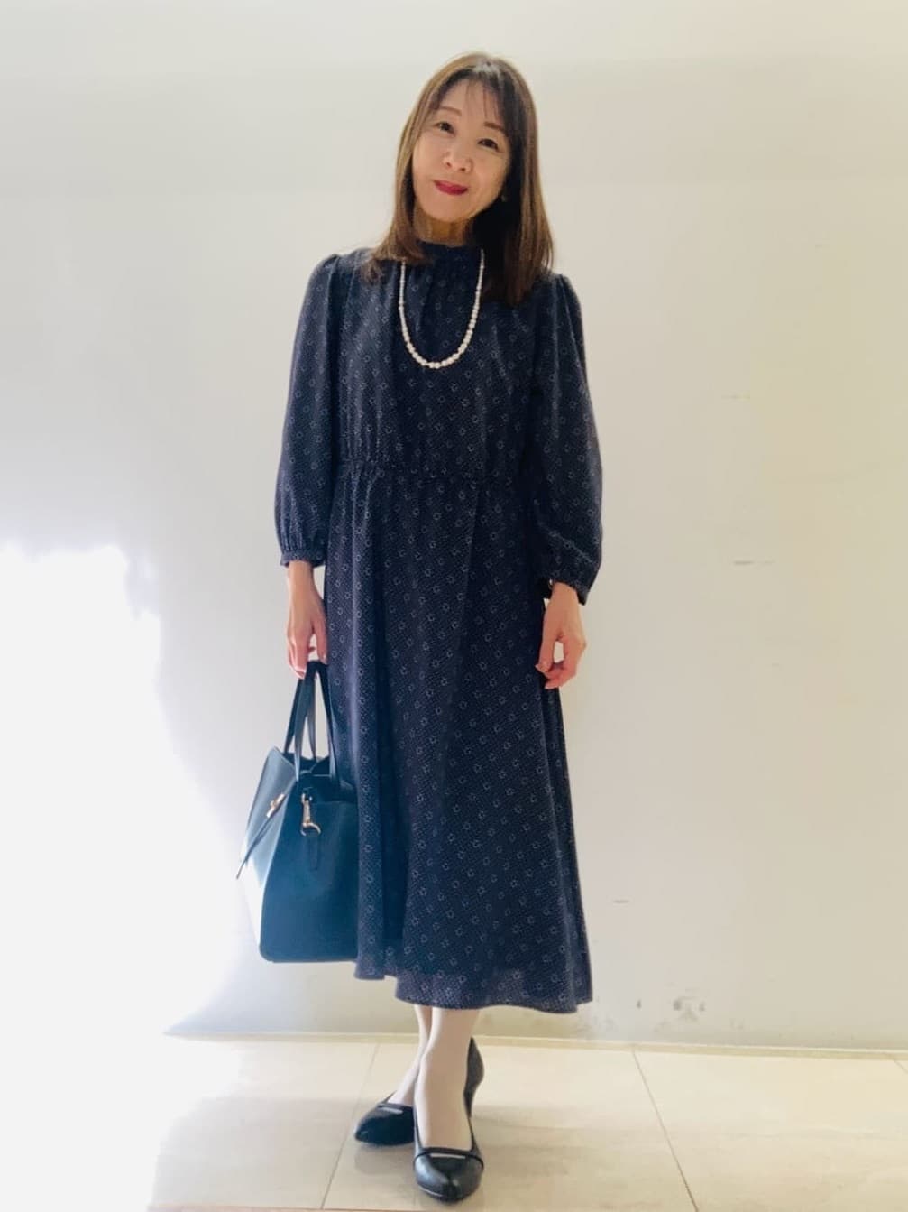 kurodaさんの「Reflect｜【きちんと見え／通勤／セレモニーにおすすめ◎】ドット&times;ダイヤ柄ワンピース」を使ったコーディネート