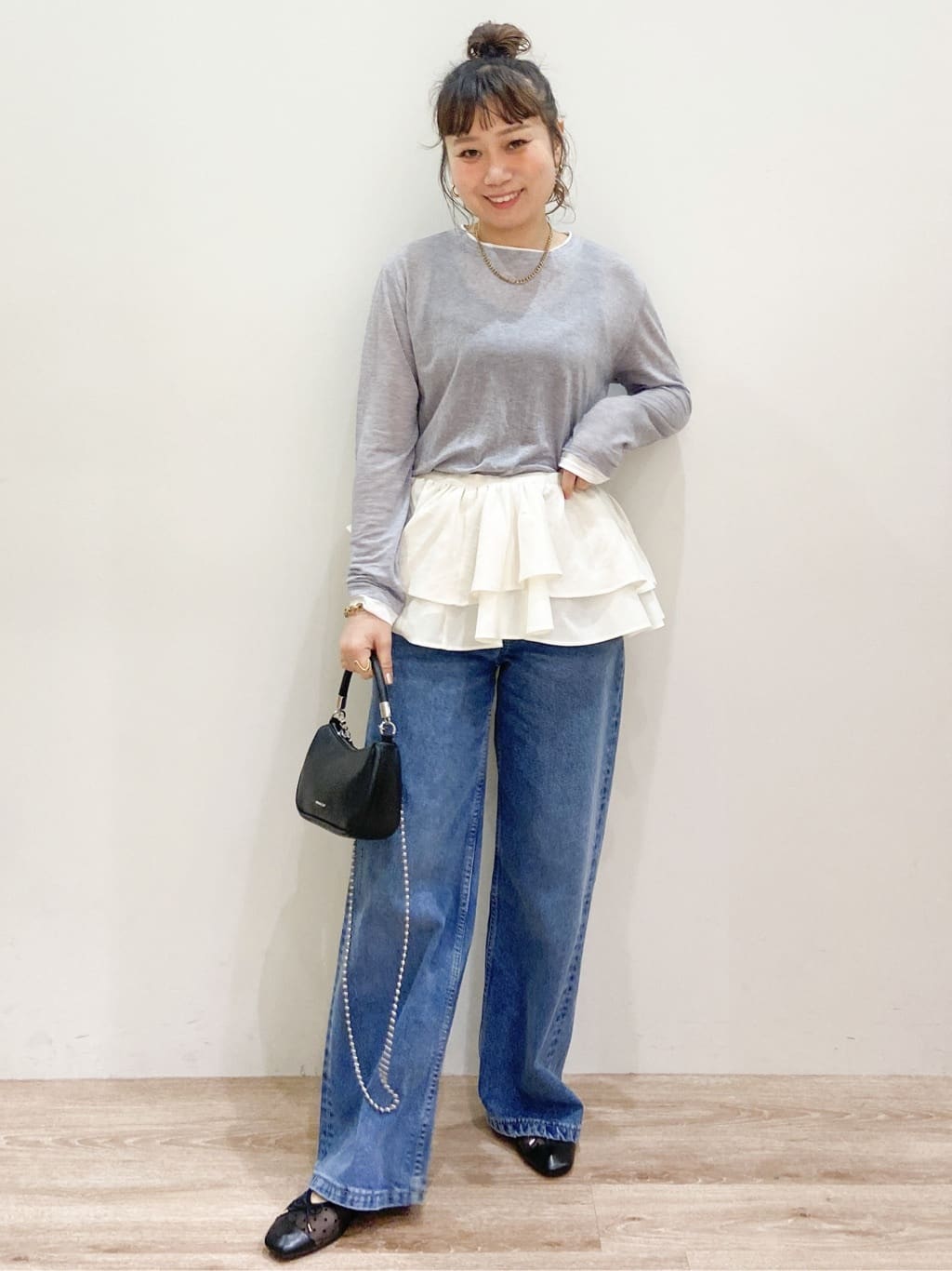 risayanさんの「OPAQUE.CLIP｜配色レイヤードロングスリーブTシャツ【洗える】」を使ったコーディネート