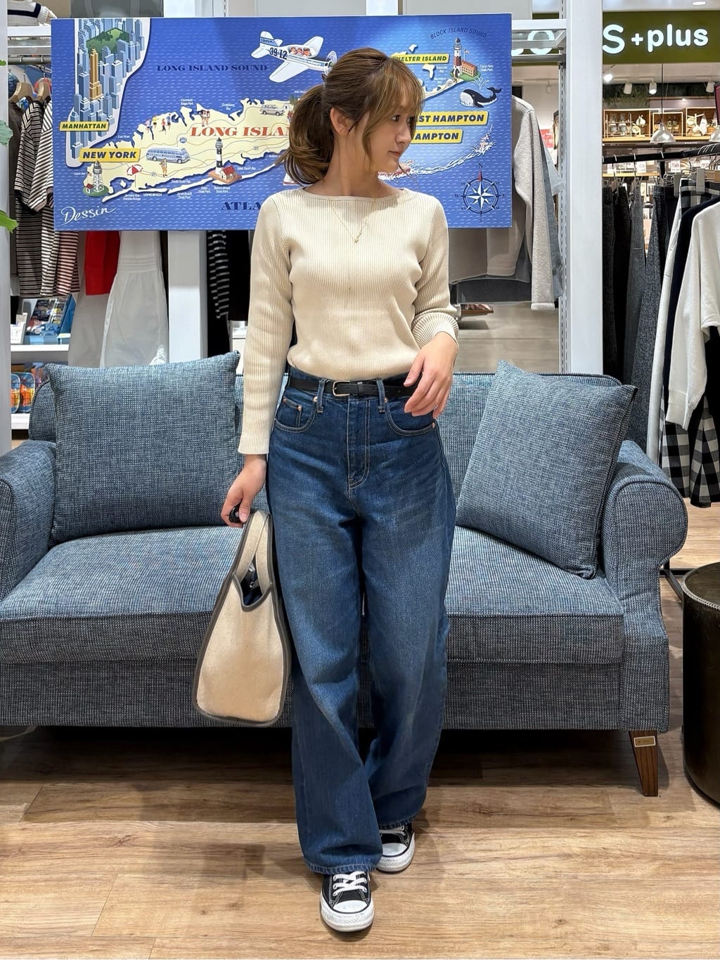 yuinaさんの「Dessin｜【洗える】ボートネックリブニット」を使ったコーディネート
