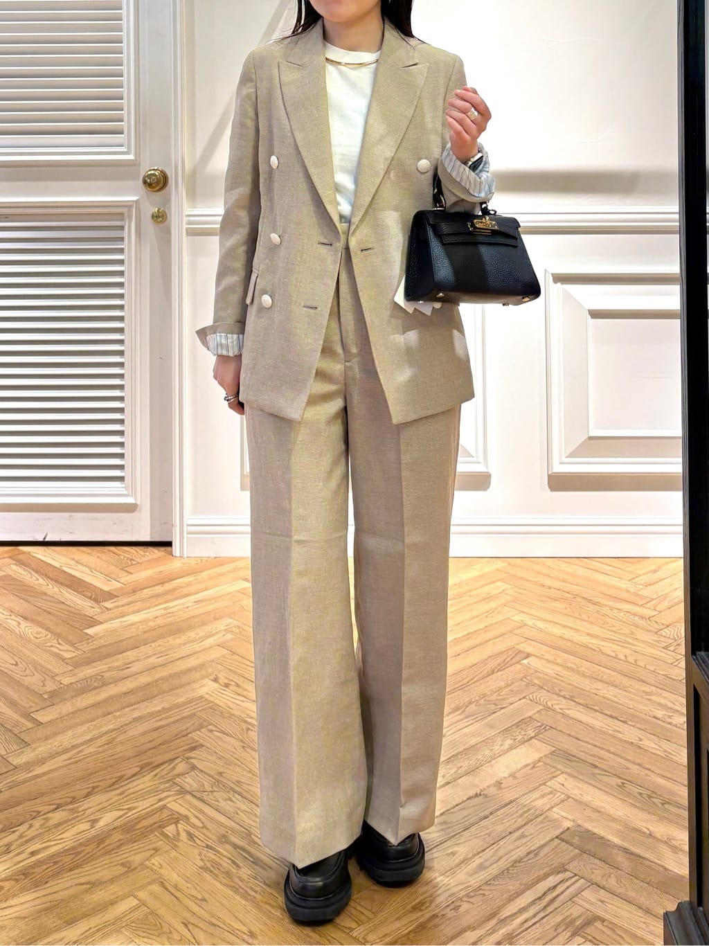 cocoさんの「DRESSTERIOR｜◆【セットアップ可/ウォッシャブル】リネンブレンドワイドパンツ」を使ったコーディネート