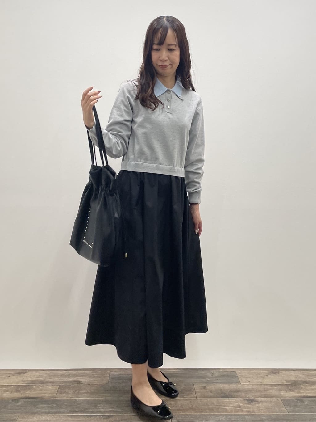 Aikoさんの「OPAQUE.CLIP｜ダブルポロ衿ニットドッキングワンピース【洗濯機OK】」を使ったコーディネート