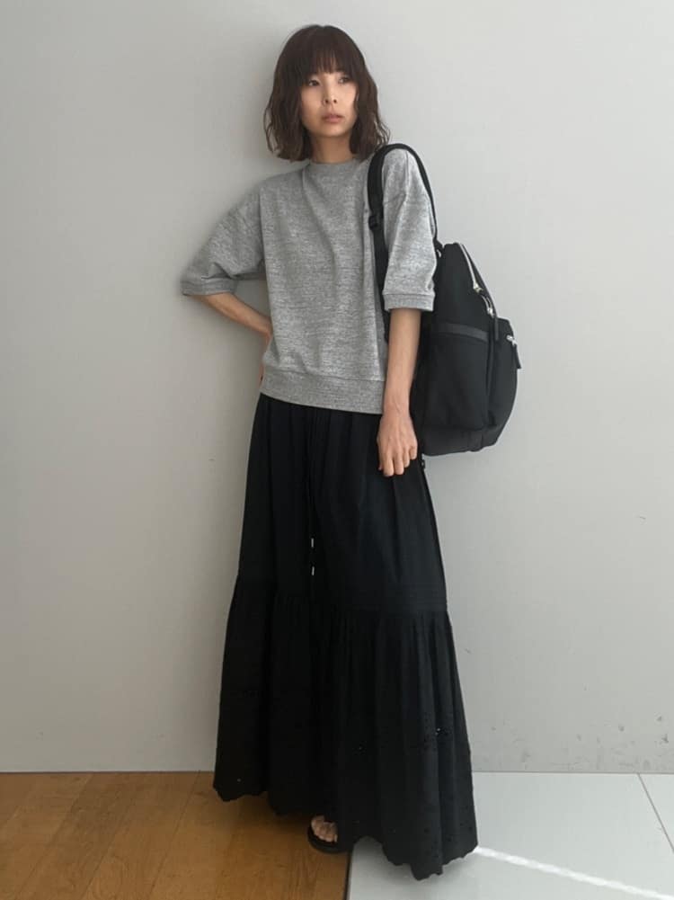 misaさんの「DRESSTERIOR｜【セットアップ可/ウォッシャブル】ストレッチ裏毛ハーフスリーブプルオーバー」を使ったコーディネート