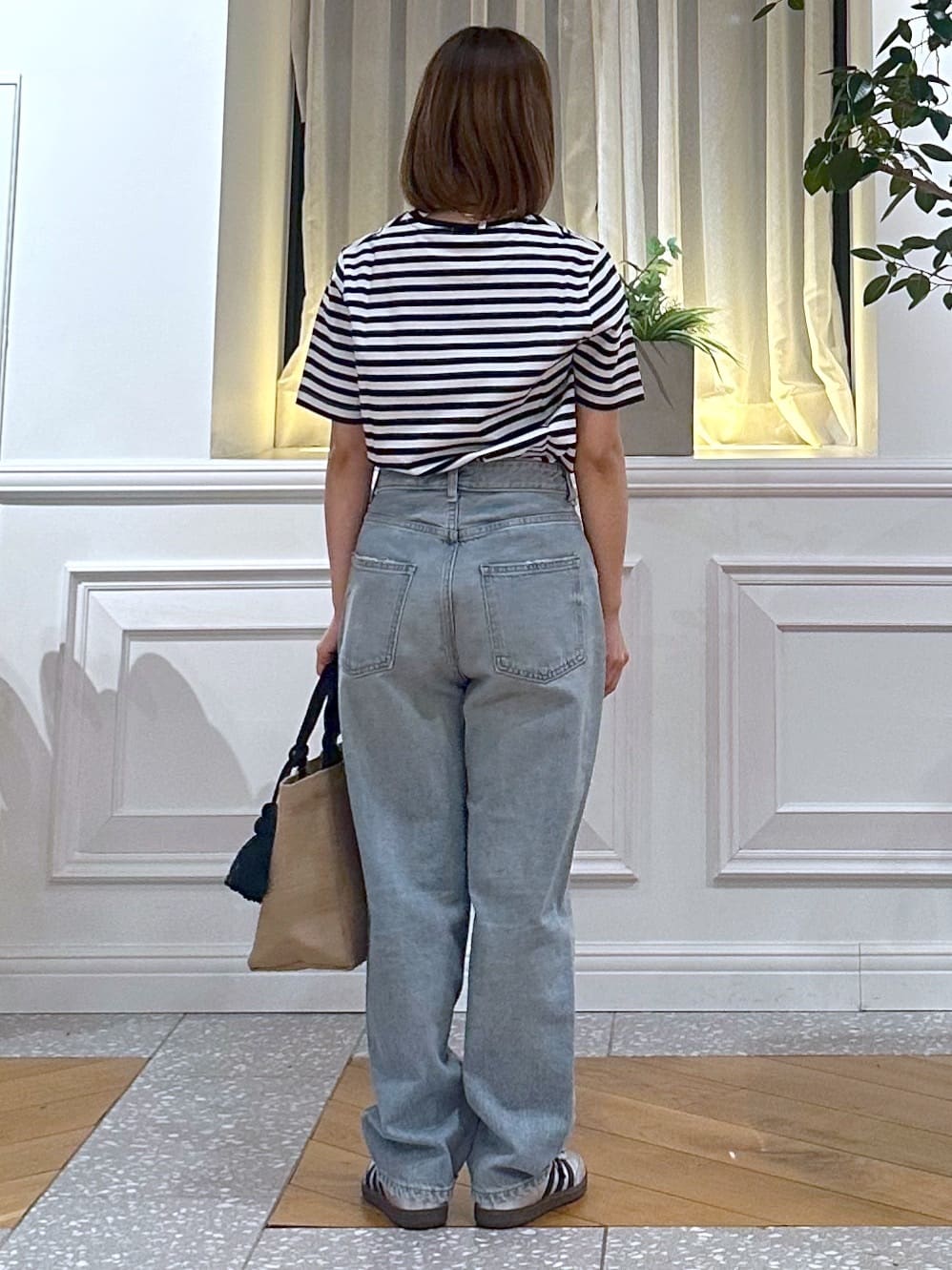 なべこさんの「DRESSTERIOR｜◆【接触冷感/抗菌防臭/消臭】アイスクリアコットンボーダーTシャツ」を使ったコーディネート