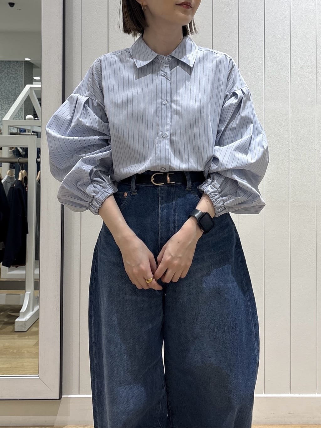 risaさんの「Dessin｜【洗える】バルーンスリーブバンドカラーシャツ」を使ったコーディネート
